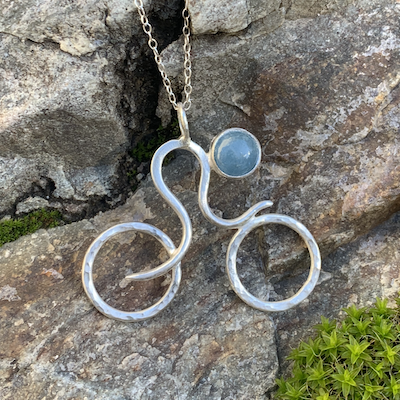 Bike Pendant - Sterling Silver and Aquamarine